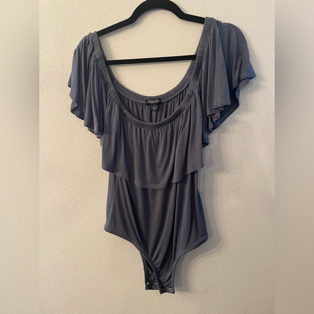 GREY OFF THE SHOULDER BODY SUIT